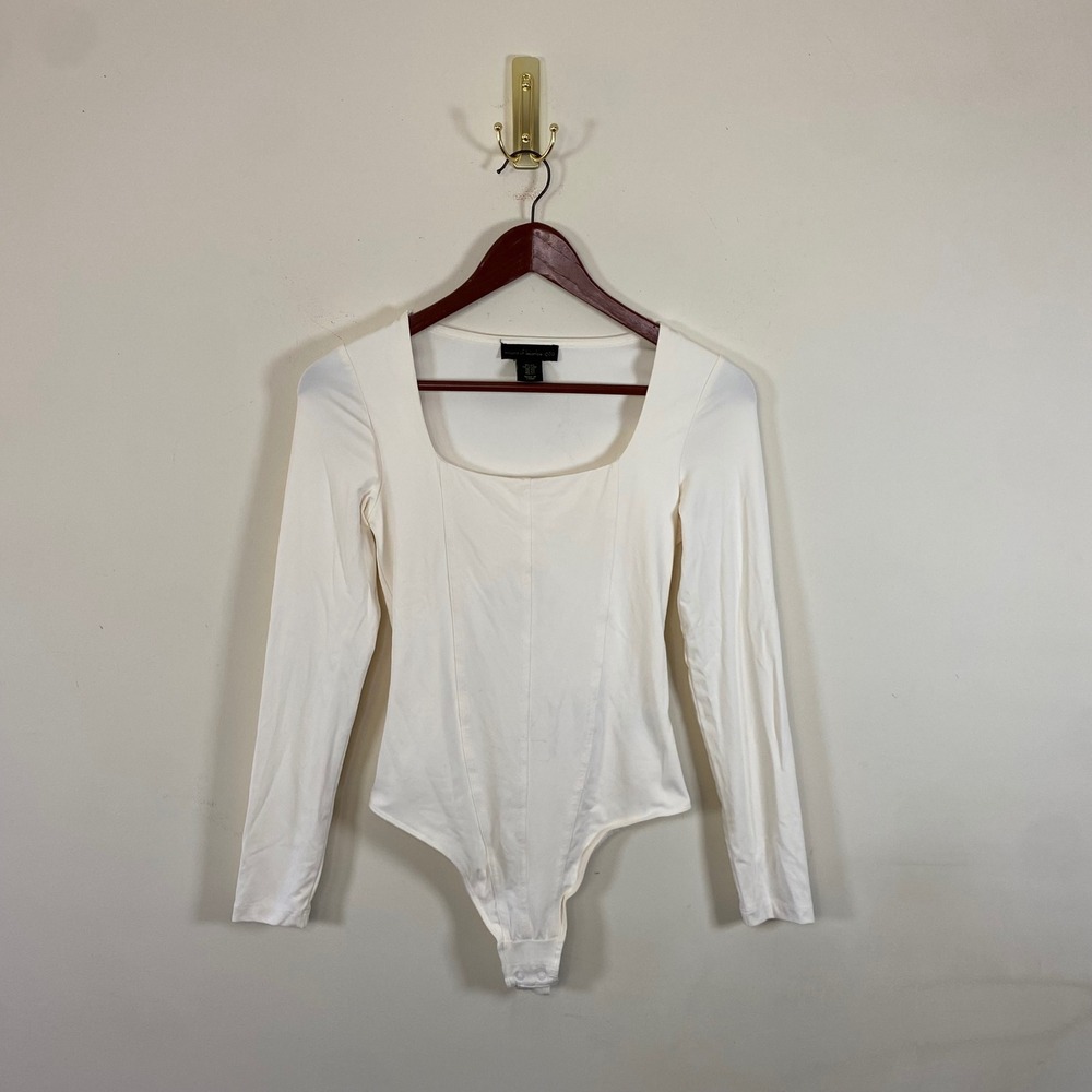 House of Harlow 1960 Cream Bodysuit XS Long Sleeve Corset‎ Style Square Neck Top